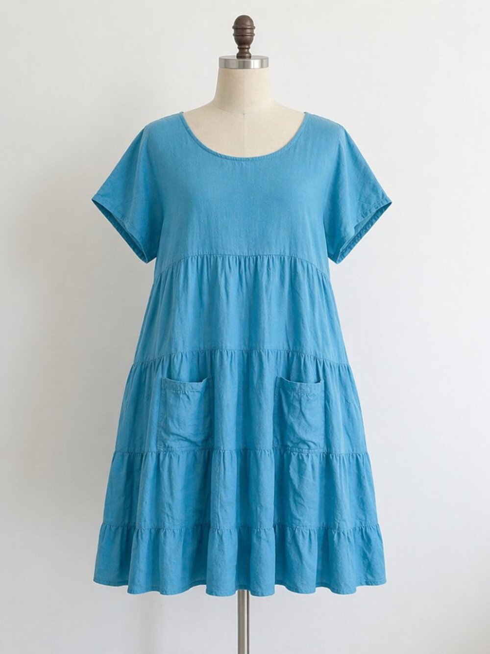 Cotton Linen Short House Dress Farm Country Cottagecore Natural Pockets